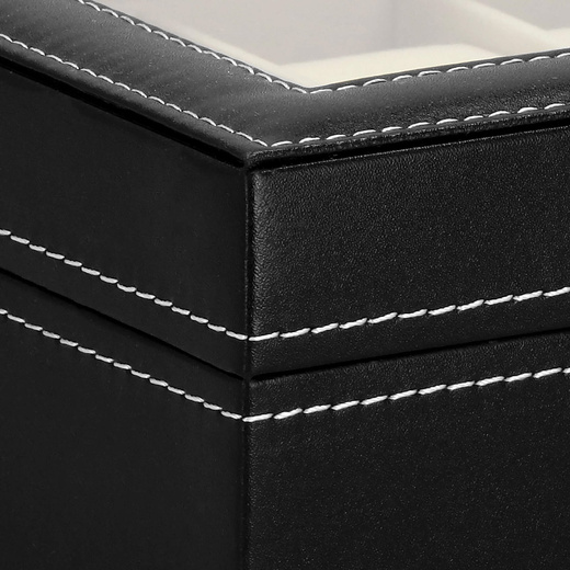 Szkatułka na zegarki 25x20x8 cm czarno-kremowy, ekoskóra organizer z 10 przegródkami