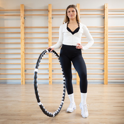 Hula hop treningowe 92 cm z wypustkami masującymi, składane, czarne