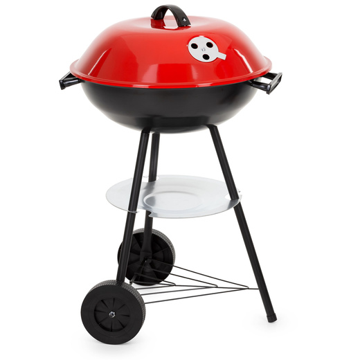 Grill węglowy, zamykany pokrywą okrągły, ruszt 41 cm przenośny, czarno-czerwony