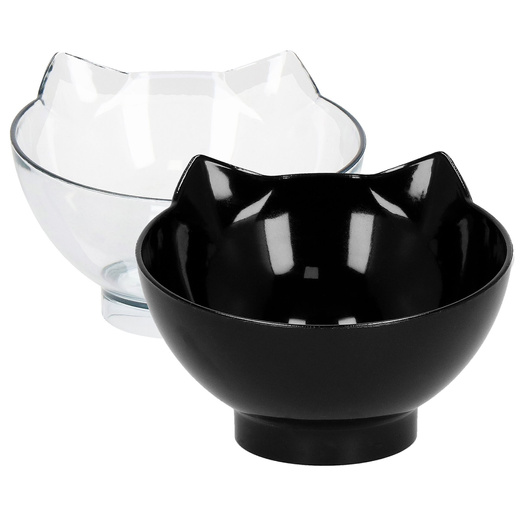 Podwójna miska dla psa i kota z podstawką antypoślizgowa przeźroczysta, czarna
