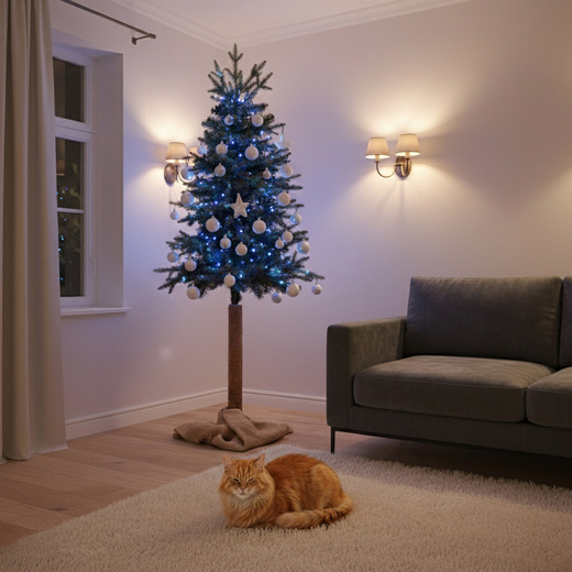 Choinka sztuczna na pniu 220 cm świerk naturalny ze stojakiem nowoczesny