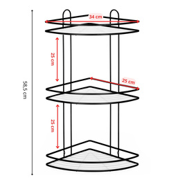 Półka łazienkowa narożna pod prysznic 3 poziomy, wisząca, czarna