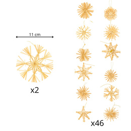 Ozdoby choinkowe, bombki słomiane 48 szt. naturalne dekoracje świąteczne, brązowe