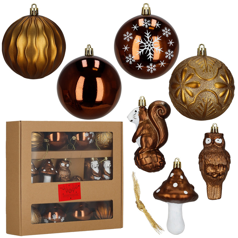Bombki choinkowe 14 szt. zestaw dekoracje świąteczne ozdoby nietłukące brązowe