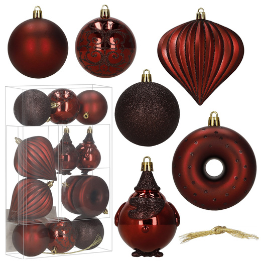 Bombki choinkowe 12 szt. zestaw dekoracji świątecznych, nietłukące, czerwone