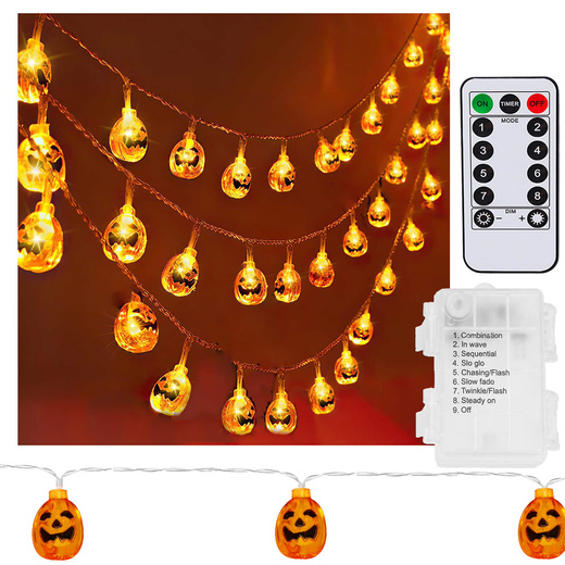 Lampki na Halloween dynie girlanda łańcuch świetlny na baterie i pilota 20 LED