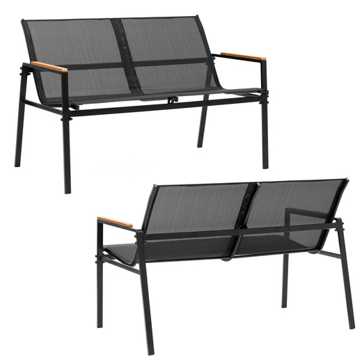 Meble ogrodowe, zestaw dla 4 osób sofa, krzesła, stolik metalowe, czarne