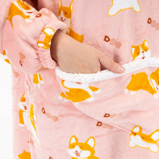 Kocobluza damska oversize koc bluza 2w1 z kapturem ciepła szlafrok futrzak piesek corgi