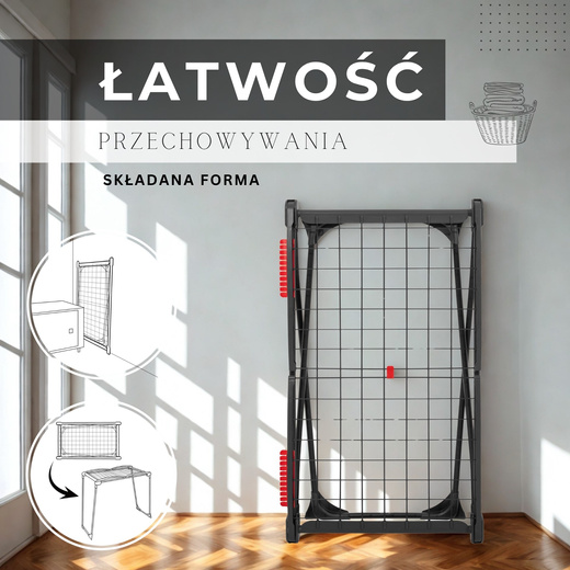 Suszarka na pranie składana teleskopowa na ubrania, bieliznę, z wbudowanymi haczykami