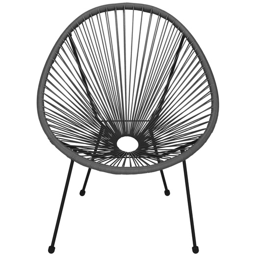 Owalne krzesło ogrodowe, wys. 87 cm rattanowy fotel ażurowy szare