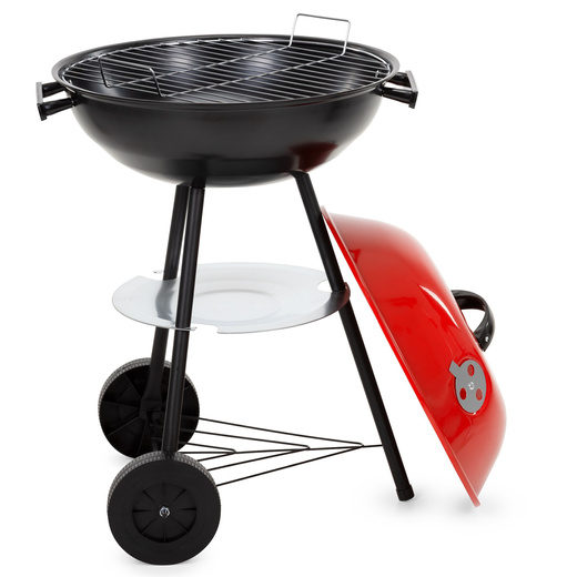 Grill węglowy, zamykany pokrywą okrągły, ruszt 41 cm przenośny, czarno-czerwony