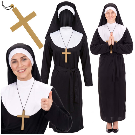 Przebranie na Halloween zakonnicy, krzyż, strój M kostium habit