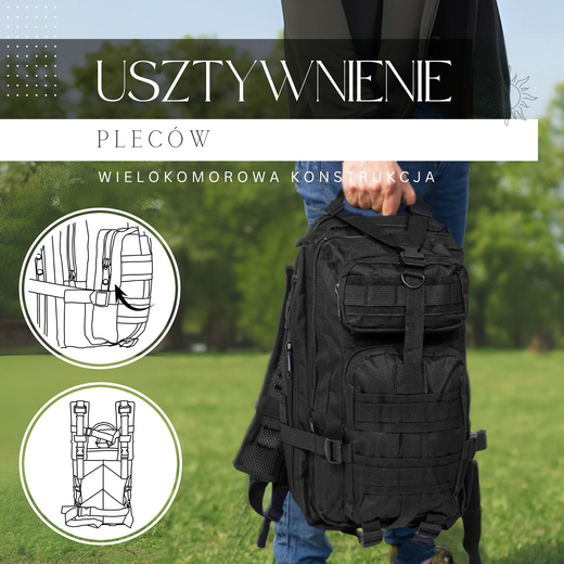 Plecak trekkingowy, turystyczny 35 l wojskowy czarny