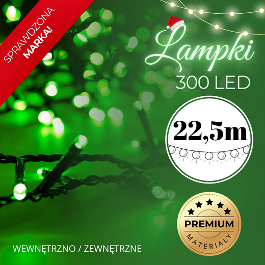 Lampki choinkowe 300 led zielone 22,5 m oświetlenie świąteczne