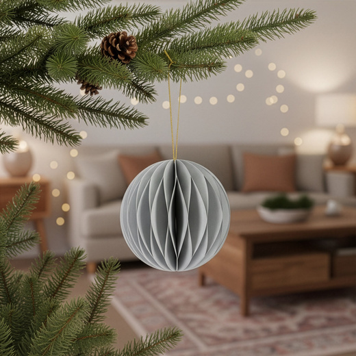 Papierowe bombki 6 szt. zawieszki choinkowe, ozdoby świąteczne 8 cm rozkładane, szary