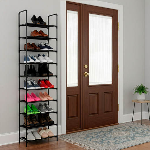 Półka na buty 10 poziomów, regał metalowy na obuwie 178 cm czarny