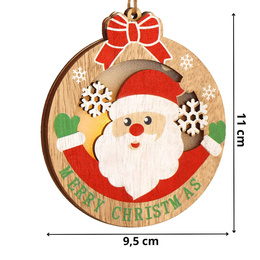 Zawieszka choinkowa mikołaj świecąca ozdoba świąteczna drewniana na baterię