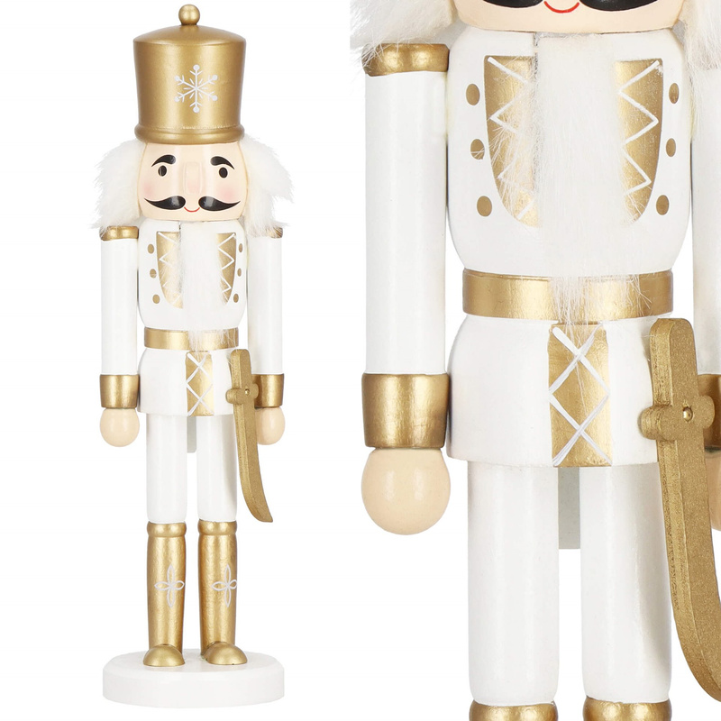 Dziadek do orzechów 30 cm z mieczem drewniany żołnierzyk złoty, figurka świąteczna