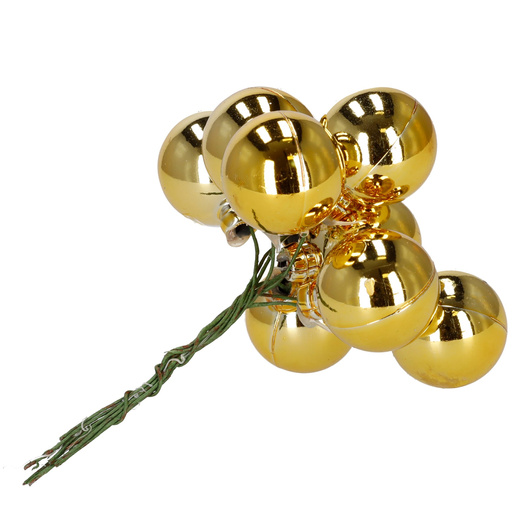 Bombki choinkowe, komplet 6 szt. dekoracja do stroika, mini bomki 54 szt. na druciku, złote
