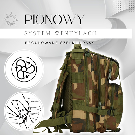 Plecak trekkingowy, turystyczny 35 l wojskowy ciemny moro