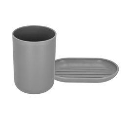 Zestaw łazienkowy 6w1 akcesoria do wc łazienki loft szczotka kubki kosz dozownik szary