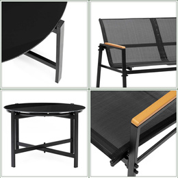 Meble ogrodowe, zestaw dla 4 osób sofa, krzesła, stolik metalowe, czarne