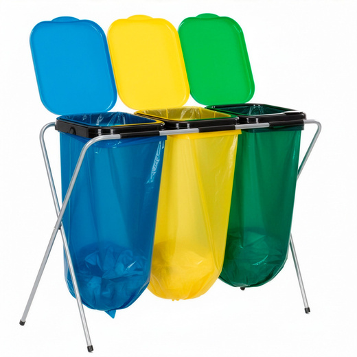 Stelaż na trzy worki do segregacji odpadów, stojak z pokrywami na śmieci