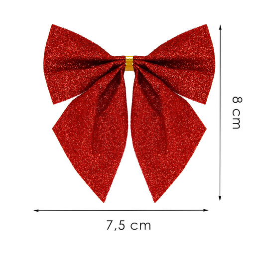 Kokardki świąteczne na choinkę 6 szt. brokatowe zawieszki choinkowe czerwone