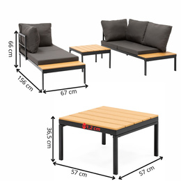 Meble ogrodowe zestaw stolik kawowy, sofa modułowa z poduszkami na taras czarno-brązowy