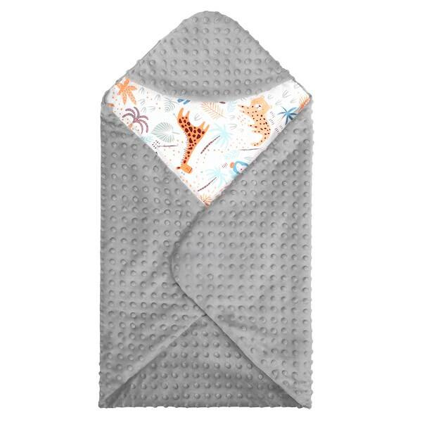 Otulacz dla niemowląt do fotelika, nosidełka, 77x77cm dwustronny kocyk z kapturem