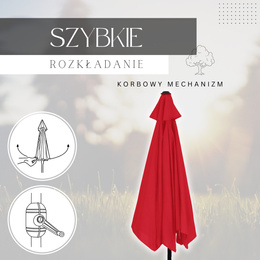 Parasol ogrodowy składany 260 cm duży z korbą na balkon czerwony
