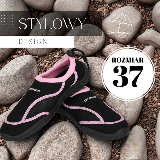 Buty do wody damskie rozm. 37 szybkoschnące buty na plażę, do pływania czarno-różowe