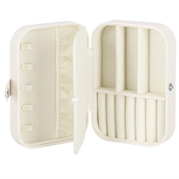 Szkatułka na biżuterię ekoskóra 16x11x5 cm kremowy z brokatem organizer z przegródkami