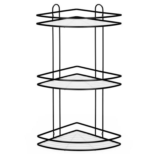 Półka łazienkowa narożna pod prysznic 3 poziomy, wisząca, czarna