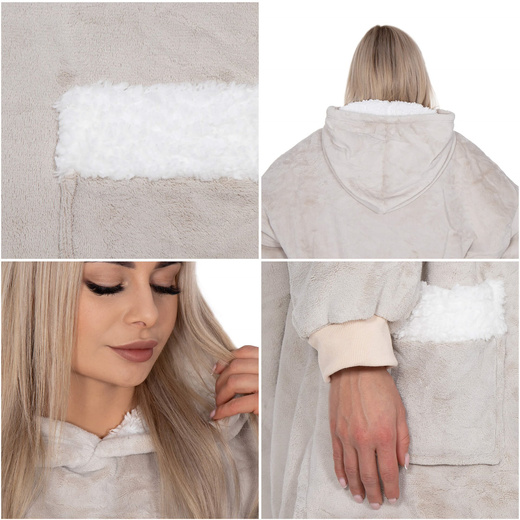 Kocobluza damska męska oversize koc bluza 2w1 z kapturem XXL ciepła jasnoszara