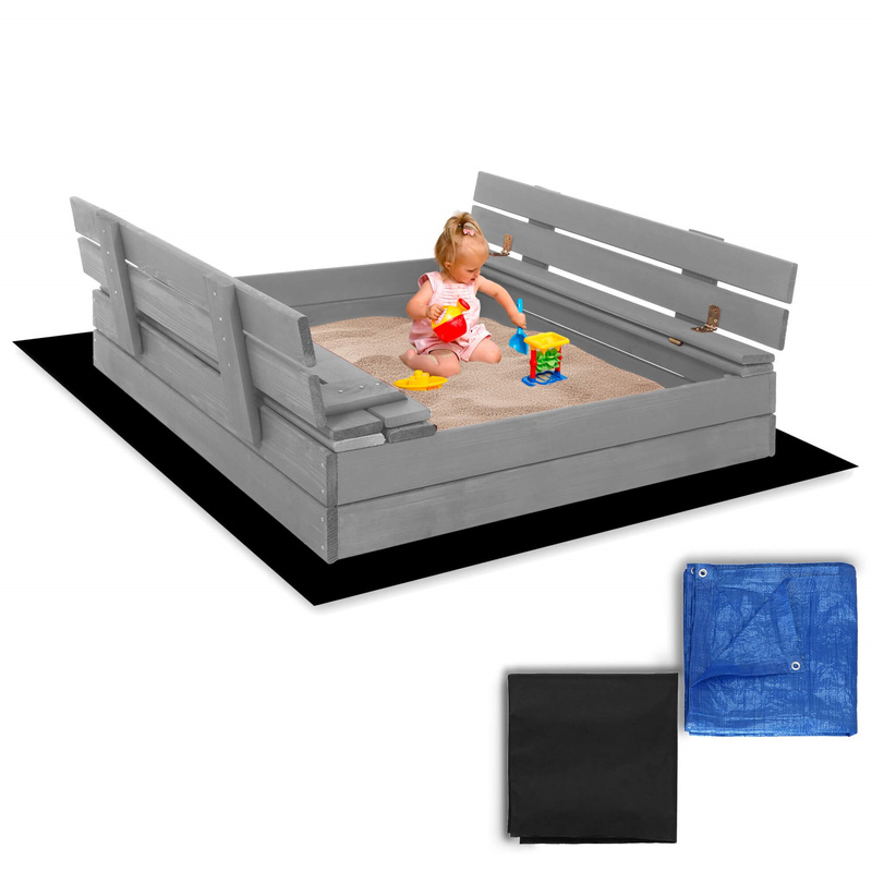 Piaskownica zamykana 100x100 cm drewno impregnowane, z włókniną i plandeką