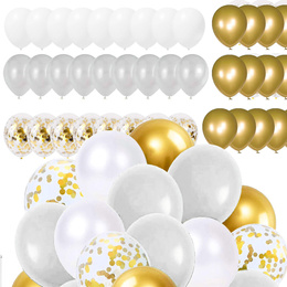Balony urodzinowe 50 szt. zestaw dekoracje białe, szare, złote, z konfetti
