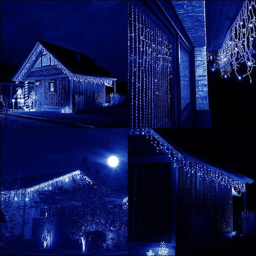 Kurtyna świetlna 500 led girlanda, lampki wewnętrzno-zewnętrzne sople niebieski