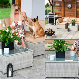 Meble ogrodowe zestaw modułowy technorattan stolik kawowy i 6 modułów beżowy