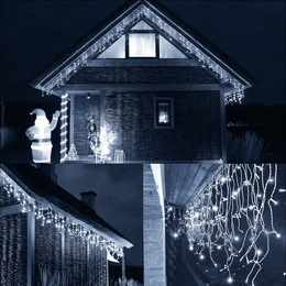 Kurtyna świetlna z pilotem 14,5 m  girlanda 300 led lampki wewnętrzno-zewnętrzne sople zimny biały