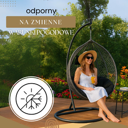 Kokon ogrodowy rattanowy z poduszkami fotel wiszący bujak huśtawka na metalowym stelażu szara