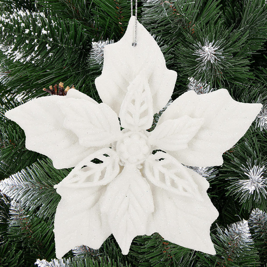 Zawieszka choinkowa 12 cm gwiazda betlejemska świąteczna ozdoba biały brokat