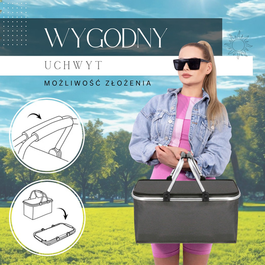 Torba termiczna 30L kosz termiczny piknikowy na jedzenie szary