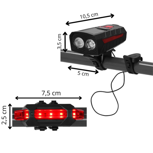 Zestaw lampek rowerowych na przód i tył 2 szt. ładowane solarnie i na USB