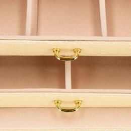 Szkatułka na biżuterię ekoskóra 17,5x14x12,5 cm ecru organizer z przegródkami