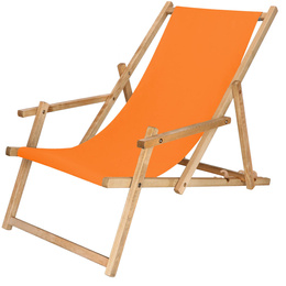 Leżak ogrodowy z podłokietnikami, drewniany z 3-stopniową regulacją, plażowy, pomarańczowy