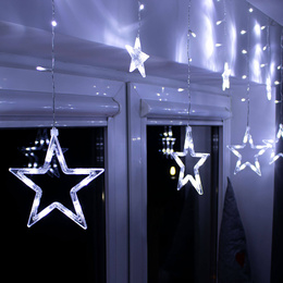 Kurtyna świetlna 138 Led girlanda gwiazdki, lampki wewnętrzne sople zimny biały