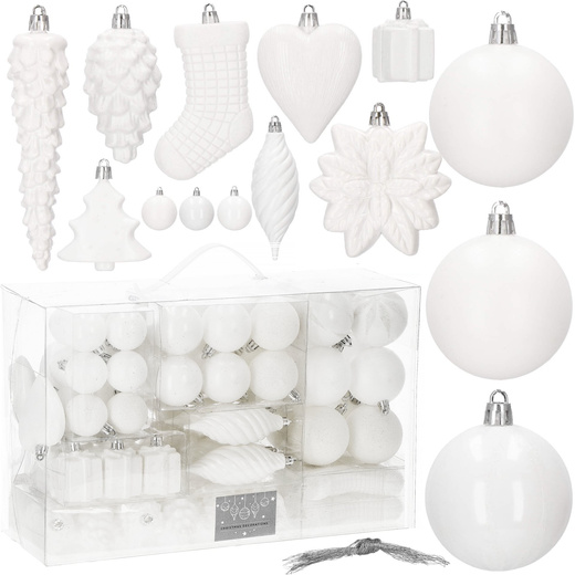 Bombki choinkowe 72 szt. biały zestaw choinkowy