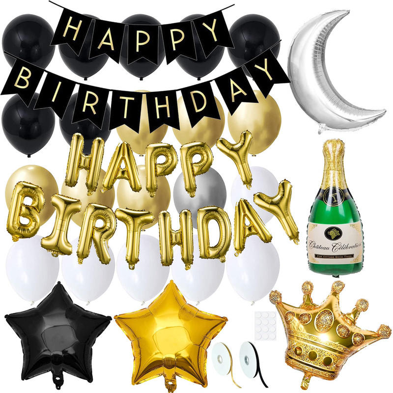 Balony na urodziny 53 szt. dekoracje z napisem happy birthday złoty/czarny/srebrny/biały