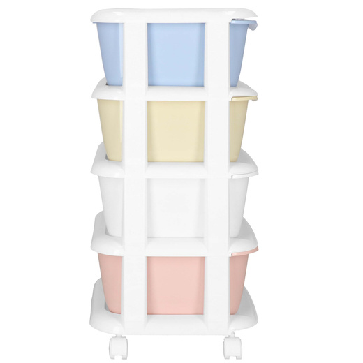 Regał na zabawki z 4 szufladami, pojemnik na kółkach, mobilny orgaznizer pastelowy